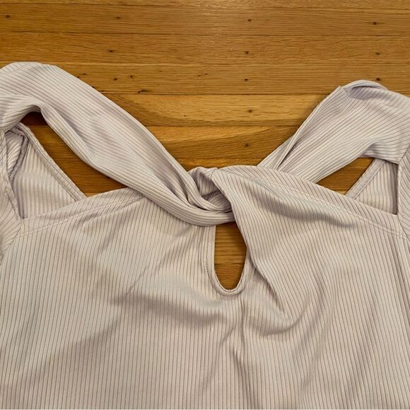 Anthropologie light purple ribbed long sleeve twist front cut out top NWT - Picture 2 of 7